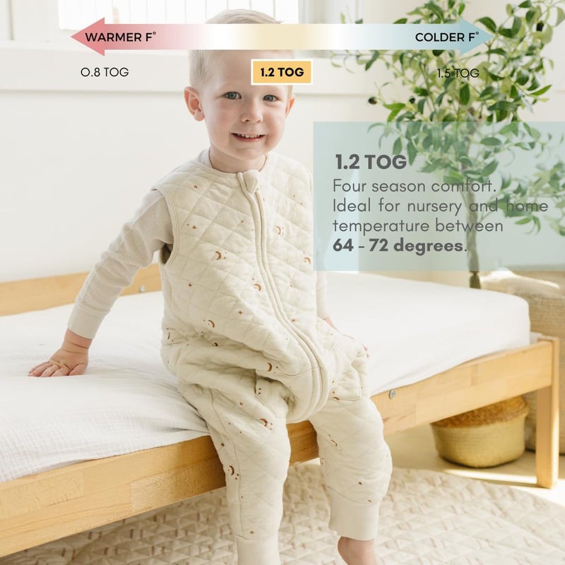 Tealbee Dreamsuit Toddler Sleep Sack with Feet - Walker Sleep Bag with Legs, Rayon made from Bamboo, All Season 1.2 TOG, 2-Way Zipper, 3T-4T - Moons&Stars - Image 4